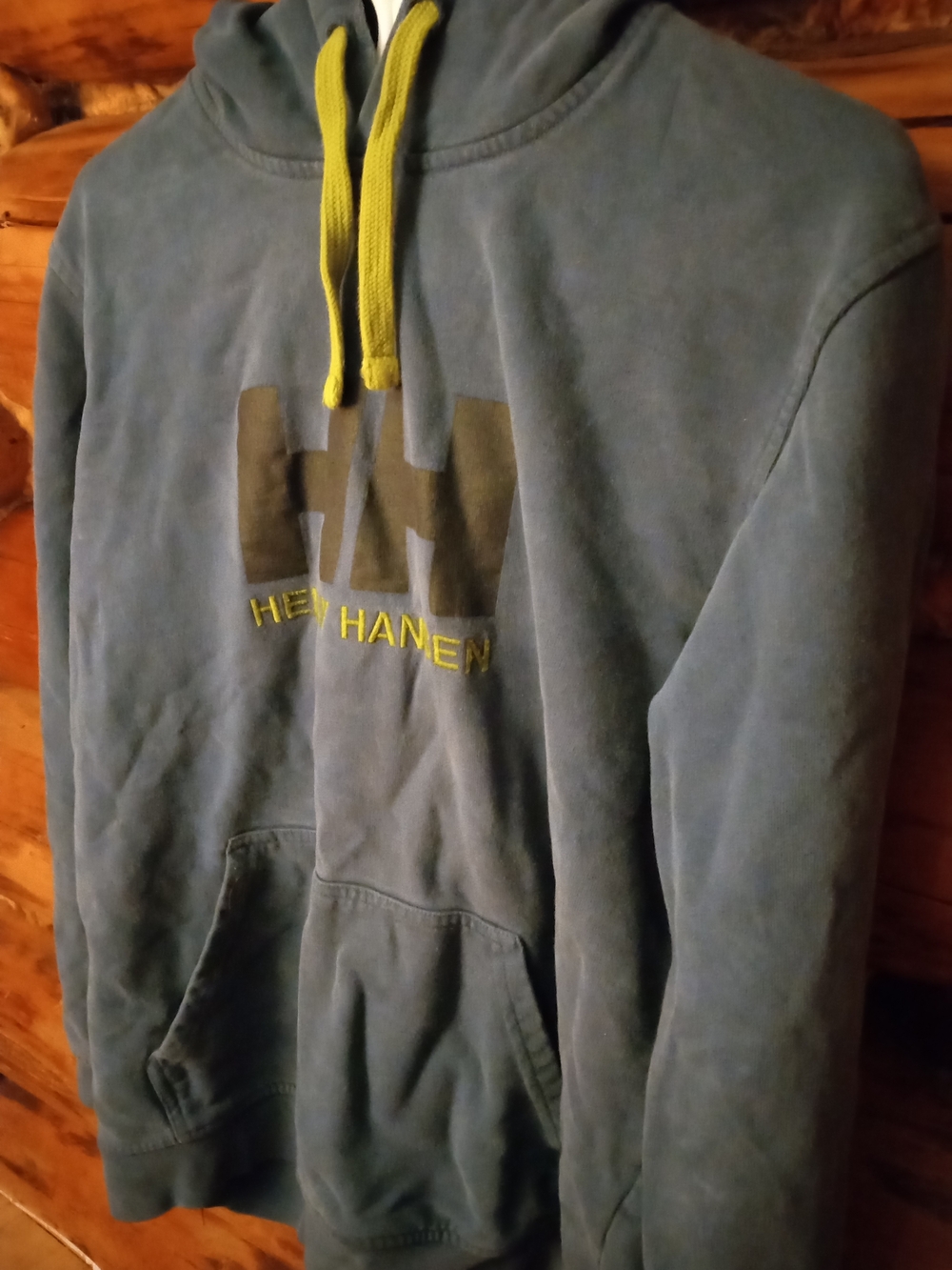 Helly Hansen Men's Blue Pullover Hoodie with Yellow Accents